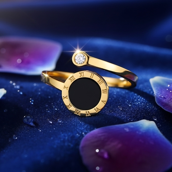 Roman Numerals 18K Gold Plated Adjustable Minimalist Ring with Zircon Accent✨ - Picture 12 of 12